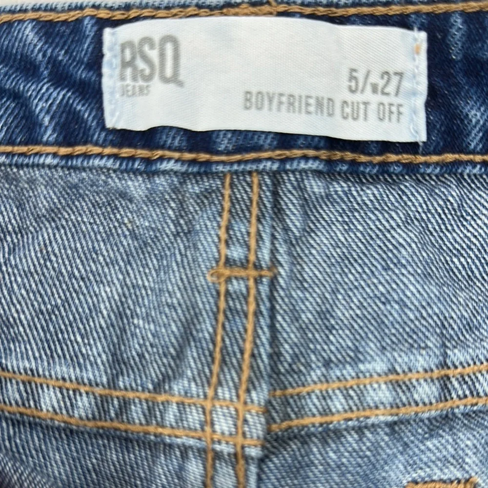 RSQ Blue Denim Distressed Cut-Offs Button Fly Jean Shorts - Picture 2 of 5